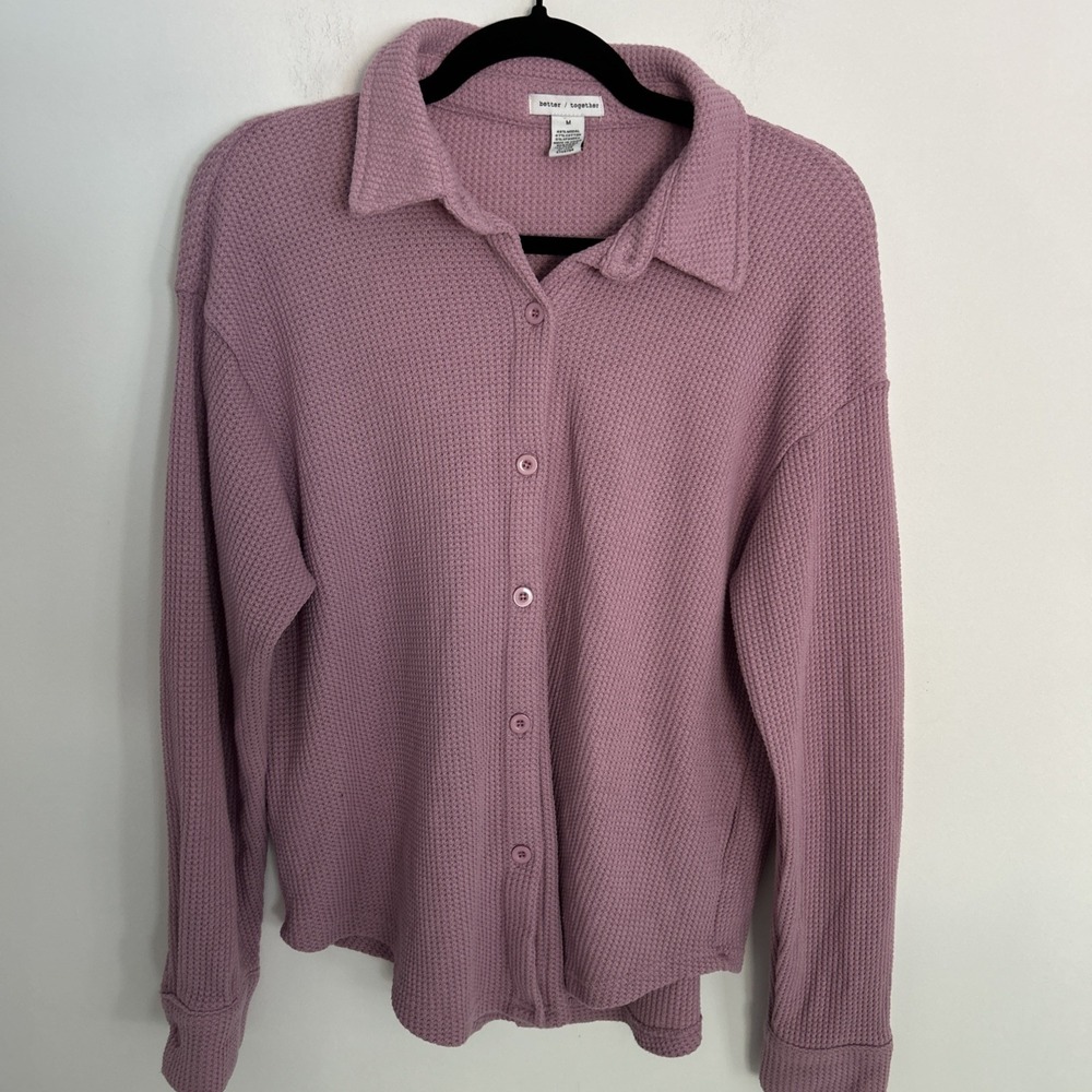 Better Together Women's Medium Button Down Waffle Soft Long Sleeve‎ Shirt